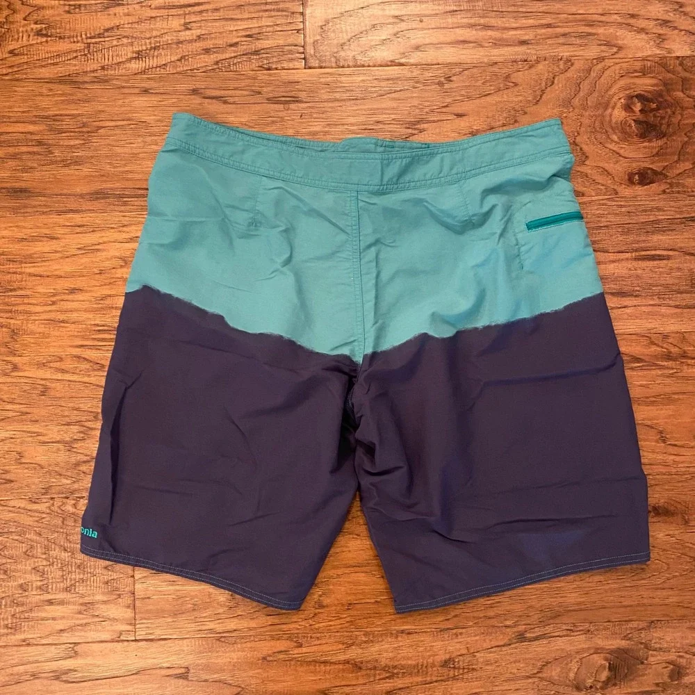 Patagonia Board Shorts Mens 36 Blue Teal Colorblock Nylon Swim Trunks 9 Inseam